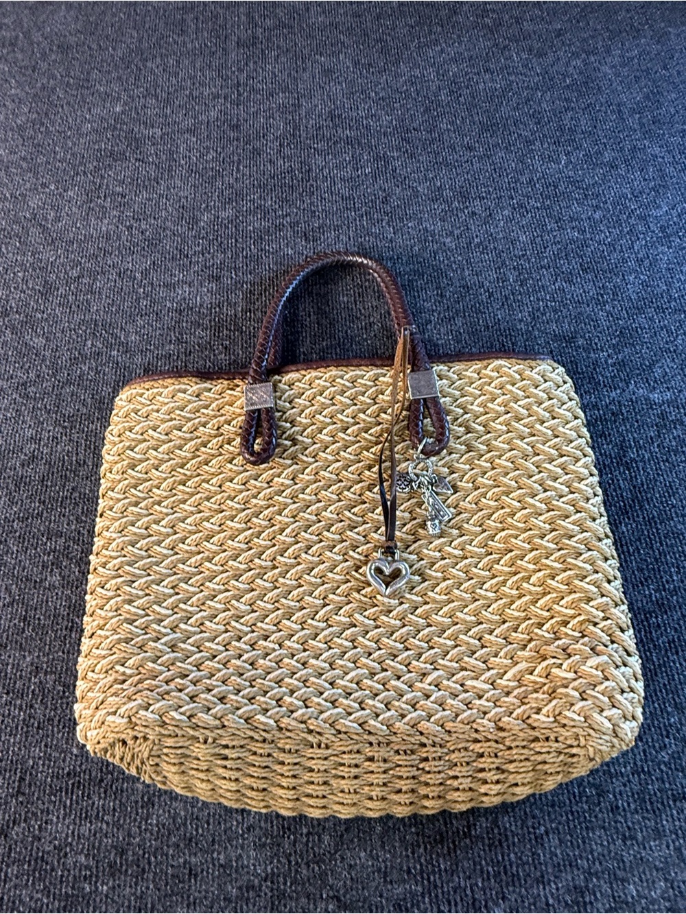 Woven Tote Bag with Brown Handles - Neutral by Brighton